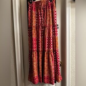 Colorful Red and Orange Patterned Women's Maxi Skirt
